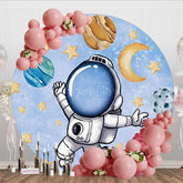 Aperturee - Aperturee Universe Galaxy Astronaut Blue Round Birthday Backdrop